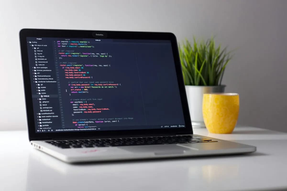 Modern web product interface mockup with clean code