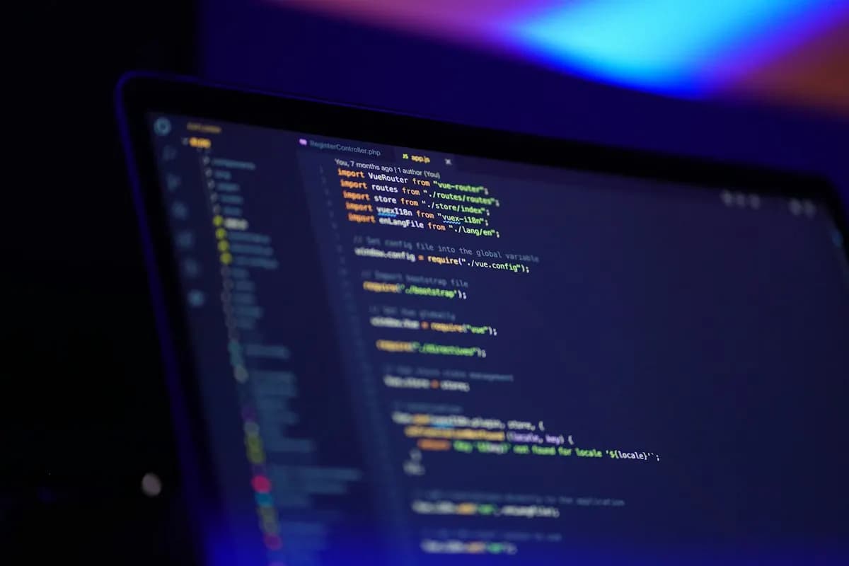 Source code editor with TypeScript on a developer screen